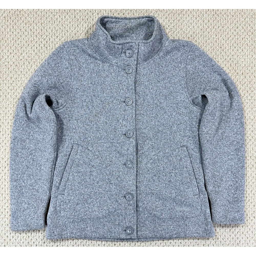 Rohan Finnic Cardi Jacket Womens M Gray Heathered Fleece Button Up Zip Pocket